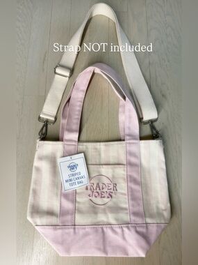 Trader Joe's Striped Canvas Mini
Tote Bag Tan cream
Foldable D-ring no strap